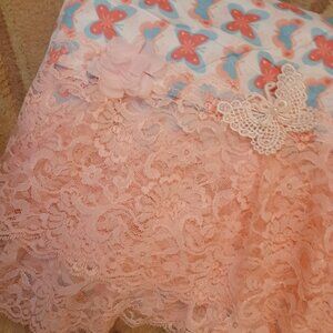 Twin Sheet Set Pink Lace Butterflies Floral